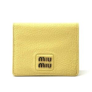 Miu Miu Miu Madras Leather Mini Wallet, Bi-fold Lemon Yellow
